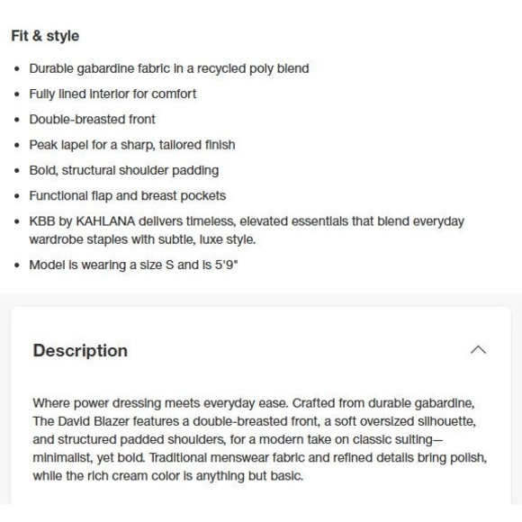 KBB by KAHLANA x Target Women's Size S / Small The David Blazer Jacket Cream NWT - Picture 3 of 9